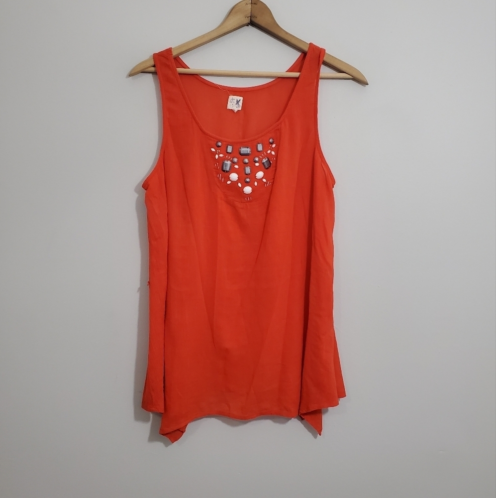 Anthro Edme & Esyllte Orange Semi-Sheer Tank Top